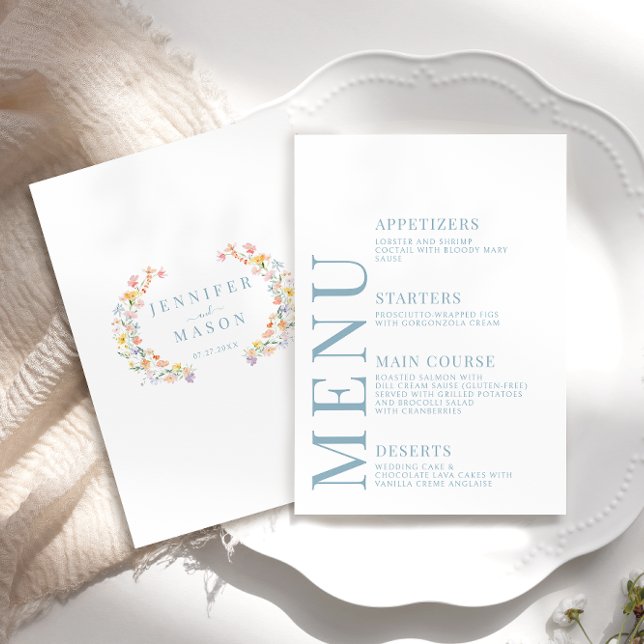 Boda Pastel Colorful Wildflowers Tarjetas de menú (Subido por el creador)