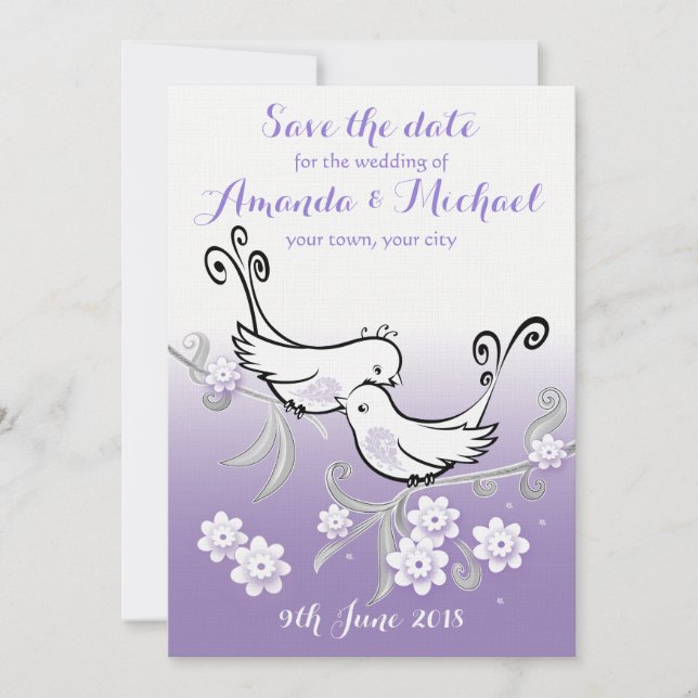 Boda Pastel Lovebirds Guardar postal de fecha (Anverso)
