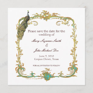 Boda pavo real Guardar invitación de fecha