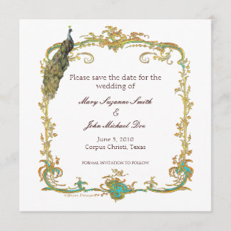 Boda pavo real Guardar la invitación de fecha