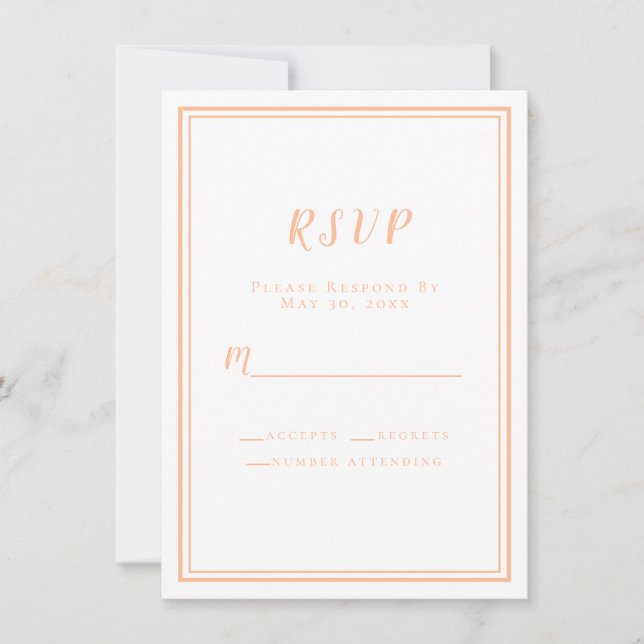 Boda Peach y White Modern Elegant RSVP Insertos (Anverso)