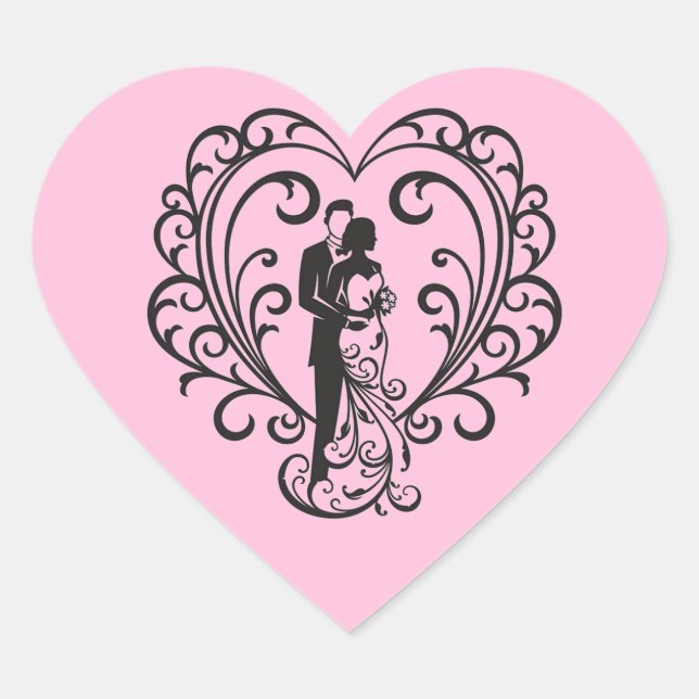 Boda Pegatina de Corazón Pareja (Anverso)