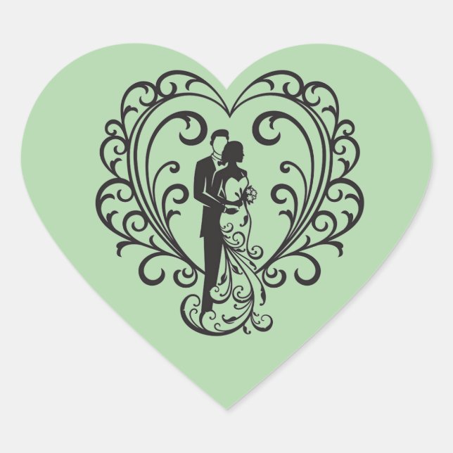 Boda Pegatina de Corazón Pareja (Anverso)