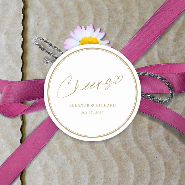 Boda Pegatina - ¡Salud! Letras en blanco y oro (Wedding Sticker - Cheers! White & Gold Lettering Customize)