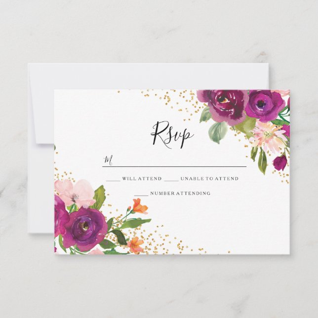 Boda Perfecta: Respuesta Tarjeta Flor Rosa Burdeos (Anverso)