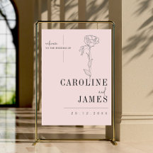 Boda personalizada con rosa de flor de línea Art