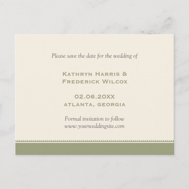Boda personalizada de borde verde salva la postal  (Anverso)
