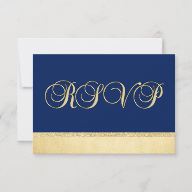 Boda personalizada elegante azul marino oro RSVP (Anverso)