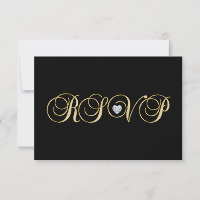 Boda personalizada elegante negro oro RSVP (Anverso)