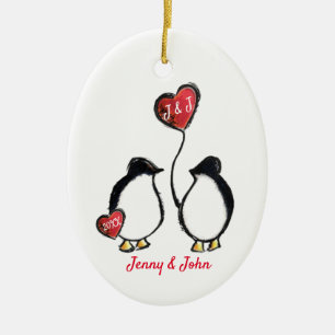 Boda pingüino regalo decoración de árbol de cerámi