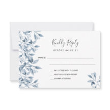 Boda polvoriento azul blanco botánico RSVP