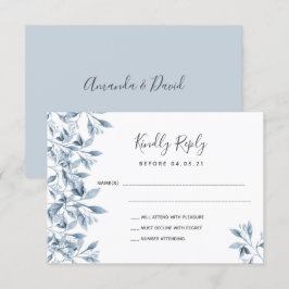 Boda polvoriento azul blanco botánico RSVP
