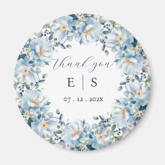 Boda polvoriento azul floral floral gracias imán