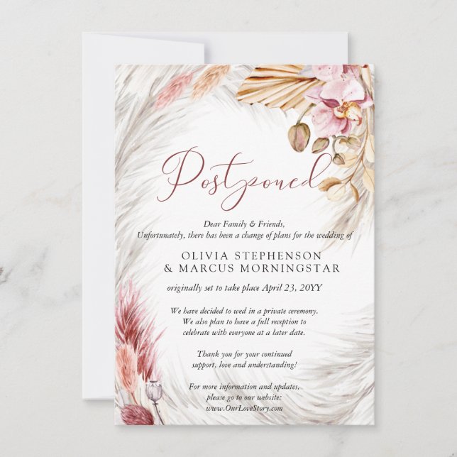 Boda pospuesta Aquarela Invitación Rosa Pálido Des (Anverso)