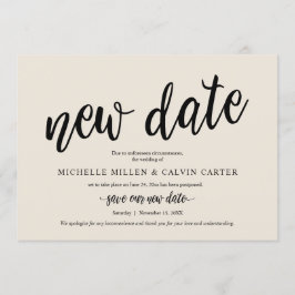 Boda pospuesta, nueva fecha, crema, anuncio