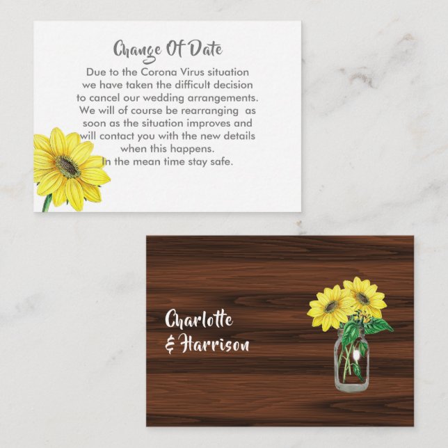 Boda Pospuesto Cambio De Fecha Invitación (Anverso / Reverso)