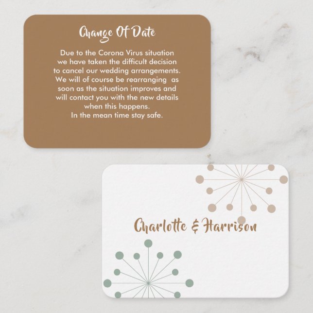 Boda Pospuesto Cambio De Fecha Invitación (Anverso / Reverso)