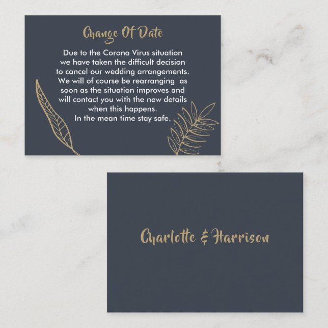 Boda Pospuesto Cambio De Fecha Invitación (Anverso / Reverso)