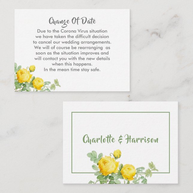 Boda Pospuesto Cambio De Fecha Invitación (Anverso / Reverso)