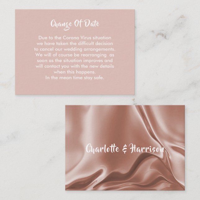 Boda Pospuesto Cambio De Fecha Invitación (Anverso / Reverso)