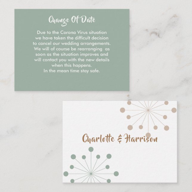 Boda Pospuesto Cambio De Fecha Invitación (Anverso / Reverso)