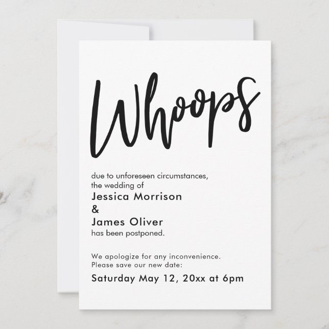 Boda pospuesto Invitación humorística de "Whoops" (Anverso)
