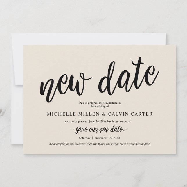 Boda pospuesto, nueva fecha, crema, Invitación (Anverso)