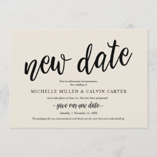 Boda pospuesto, nueva fecha, crema, Invitación