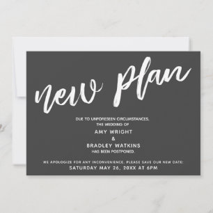 Boda pospuesto Nuevo plan Invitación gris oscuro