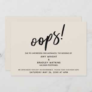 Boda pospuesto: "¡Oops!" humorístico Tarjeta de cr