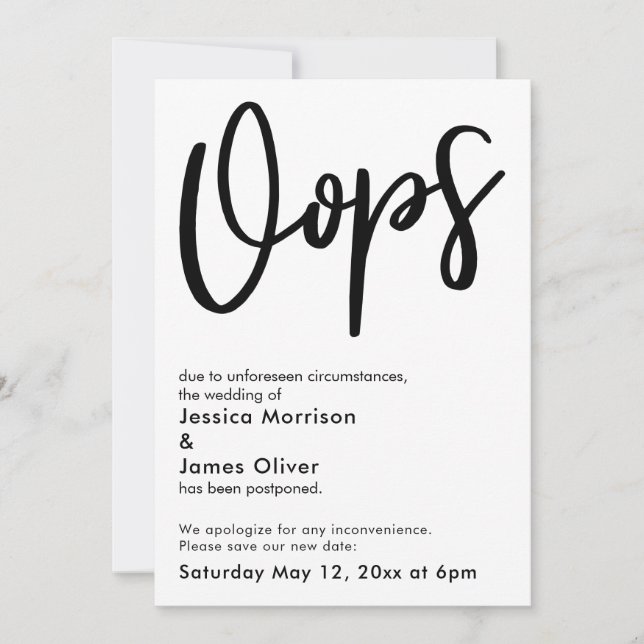 Boda pospuesto "Oops" Invitación humorística (Anverso)