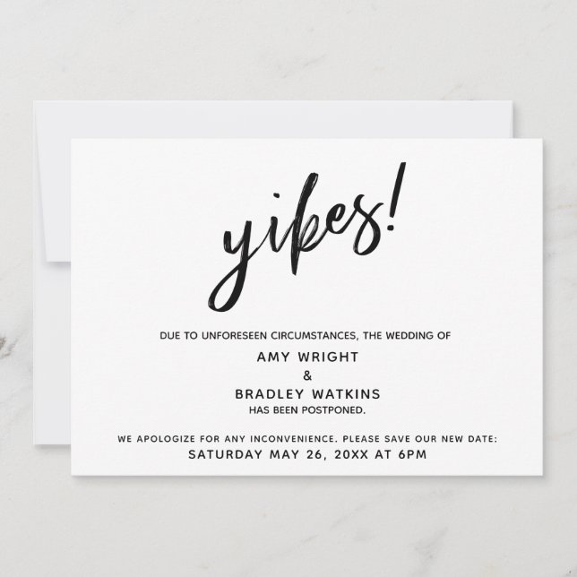 Boda pospuesto: "¡Yikes!" Anuncio (Anverso)