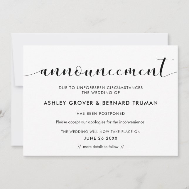 Boda postergación Nueva tarjeta de invitación de f (Anverso)