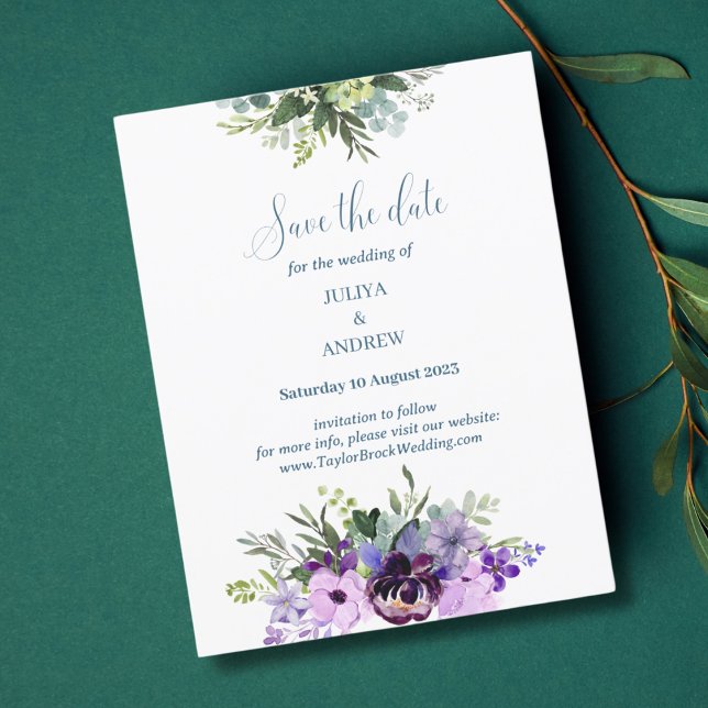 Boda Purple Floral salva la tarjeta de fecha (Subido por el creador)
