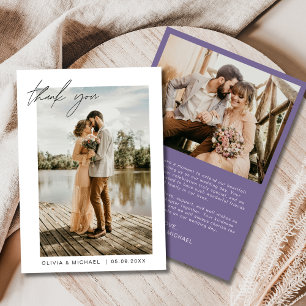 Boda púrpura Gracias Tarjeta Foto Minimalista