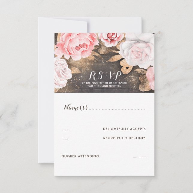 Boda Purpurina Floral Gold RSVP (Anverso)