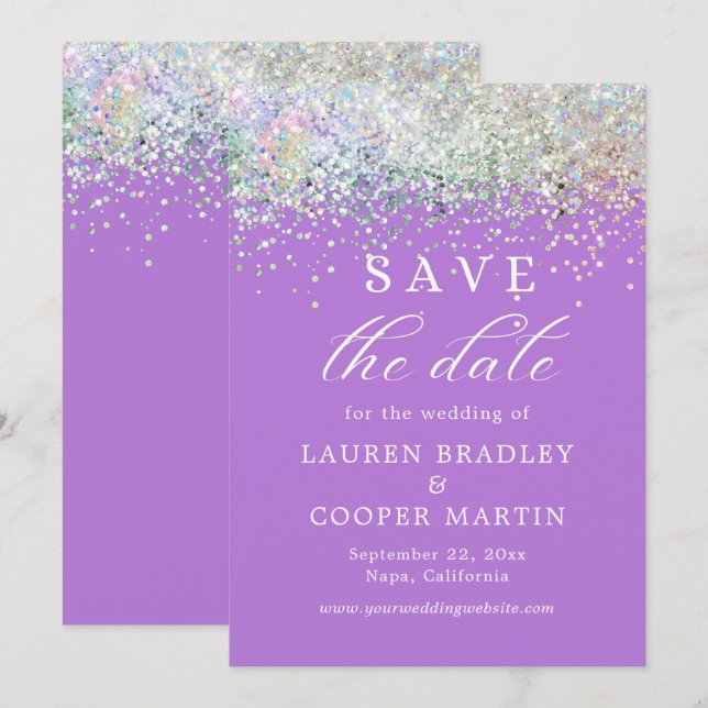 Boda Purpurina Purple Luxury Save The Date (Anverso / Reverso)