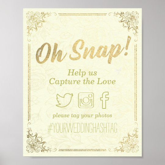 Boda rápido floral de Hashtag del marco de la Póster