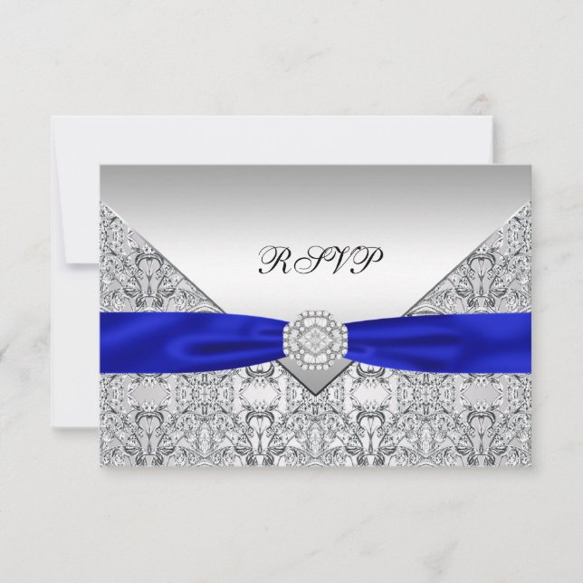 Boda real de diamantes de plata azul RSVP (Anverso)