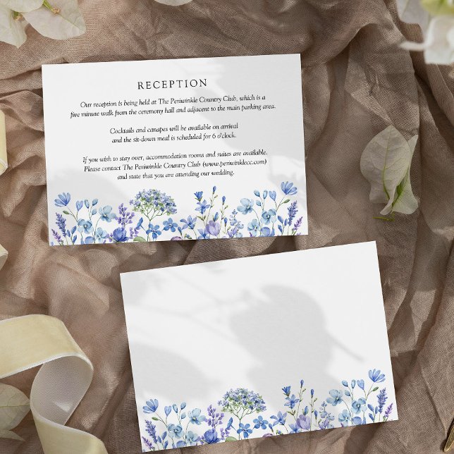 Boda Recepción Flor silvestre Periwinkle Floral (Reception Card from my Lilac + Periwinkle Wildflower Wedding Collection)