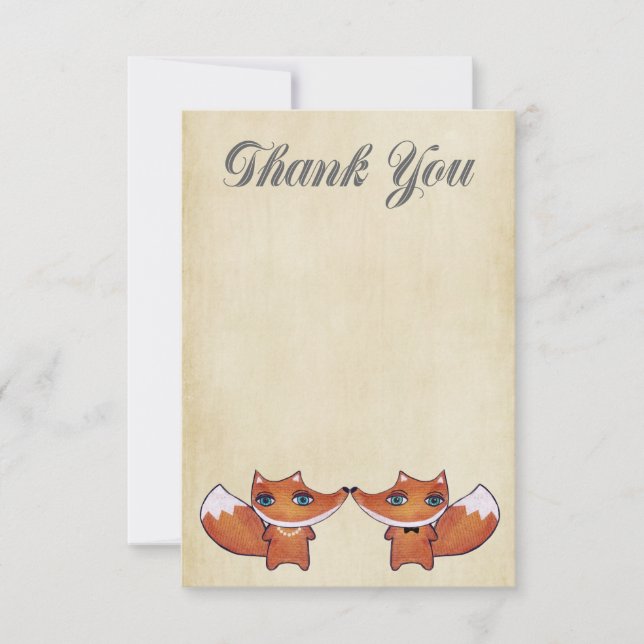 Boda Red Fox Couple Gracias Cartas De Nota (Anverso)