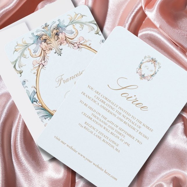 Boda Regency Blue Monograma Elegante Invitación (Subido por el creador)