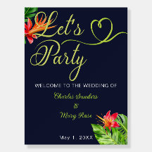 Boda retro de hojas y flores tropicales