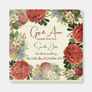 Boda retro Floral BOHO Guardar imanes de fecha