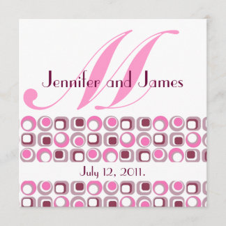Boda retro moderno Monograma Invitación rosa
