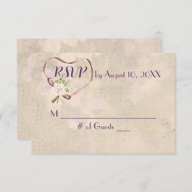 Boda Ribbon Heart RSVP (Anverso / Reverso)