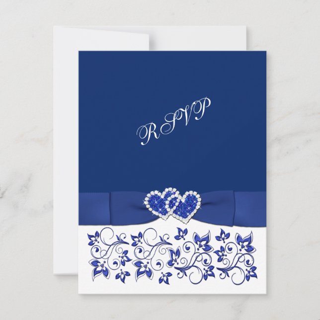 Boda | RIBÓN IMPRESO | Blue, White Hearts RSVP (Anverso)