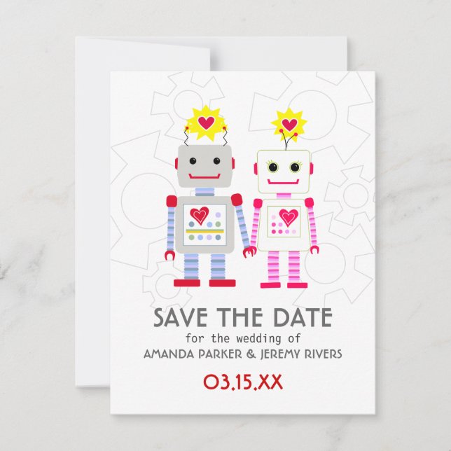 Boda Robots Guardar la tarjeta de fecha (Anverso)