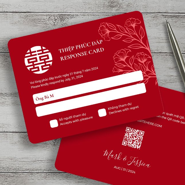 Boda roja bilingüe vietnamita inglesa RSVP (Subido por el creador)