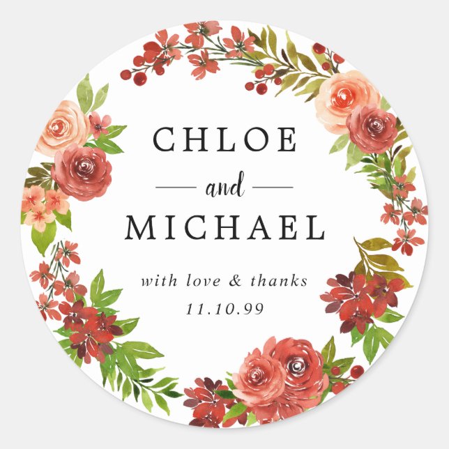 Boda roja y rosa otoño gracias a favor del sello (Anverso)